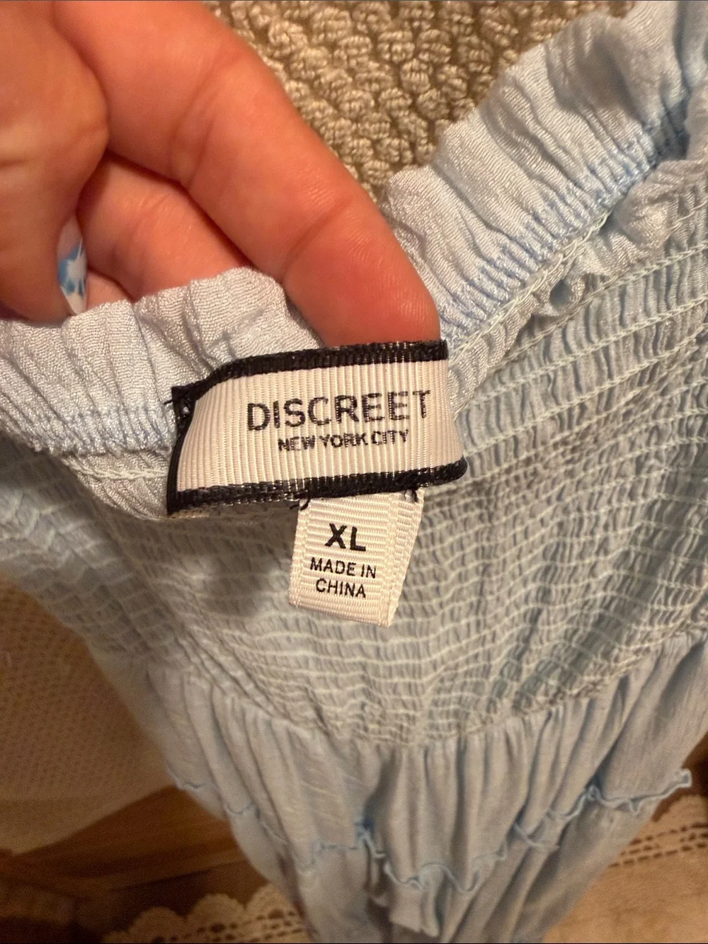 Discreet Light Blue Strapless Smocked Wide-Leg Jumpsuit - Picture 3 of 3